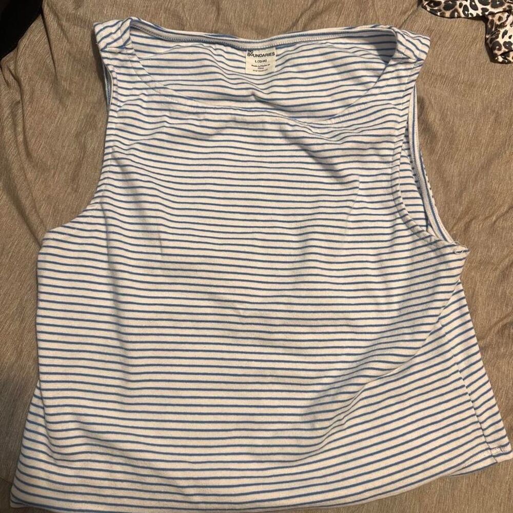 No Boundaries White/Blue Striped Tank Top
